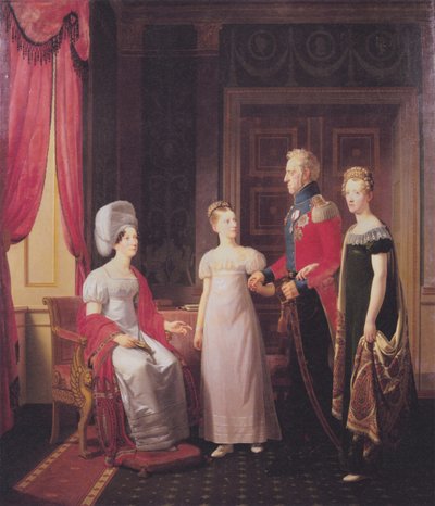 Federico VI y la Reina María con las Princesas Carolina y Vilhelmine de Christoffer Wilhelm Eckersberg